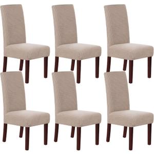 H.VERSAILTEX Stretch Dining Chair Covers Set of 6 Chair Covers for Dining Room Parsons Chair Slipcover Chair Protectors Covers Dining, Feature Textured Checked Jacquard Fabric, Sand