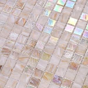 smafusion 5pcs Sakura Mosaic Floor and Wall Tile for Bathroom, Kitchen Backsplash, Glass Pool Tiles, Swimming Pool, Shower, Iridescent Accent Wall (5.75sq.ft, Apricot)