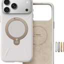 TORRAS Q3 Silicone 360 Spin for iPhone 17 Pro Case with Stand, Fit for MagSafe, Magnetic Ring Kickstand with Camera Control, Liquid Silicone Rubber Soft Phone Case for iPhone 17 Pro 6.3'', Light Ivory