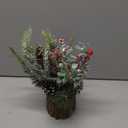 Small Christmas Tree Tabletop Artificial Mini Christmas Tree Decorations with Holiday Ornaments Red Berry Pine Cone Greenery for Home Indoor Fireplace Mantel Xmas Decor (Tree Stump-Red)