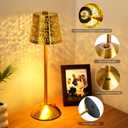 Gold Cordless Table Lamp, Touch Rechargeable Lamps for Nightstand Bedroom, Living Room, Portable Battery Operated Desk LED Lamp, 3 Color Dimmable, Flower Pattern Lampshades, for Patio, Dining