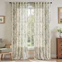 jinchan Linen Blend Curtain Floral Curtains for Living Room 108 Inch Length Sage Green Printed Curtain Rod Pocket Back Tab Farmhouse Peony Flower Patterned Drapes Bedroom Window Curtains Set 2 Panels