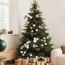 6 ft Christmas Ball Ornament Garland Christmas Bauble Hanging Ornament Neutral Velvet Bulb Ball Garland for Xmas Tree Table Mantel Staircase Indoor Outdoor Decor(White, Brown, Green)