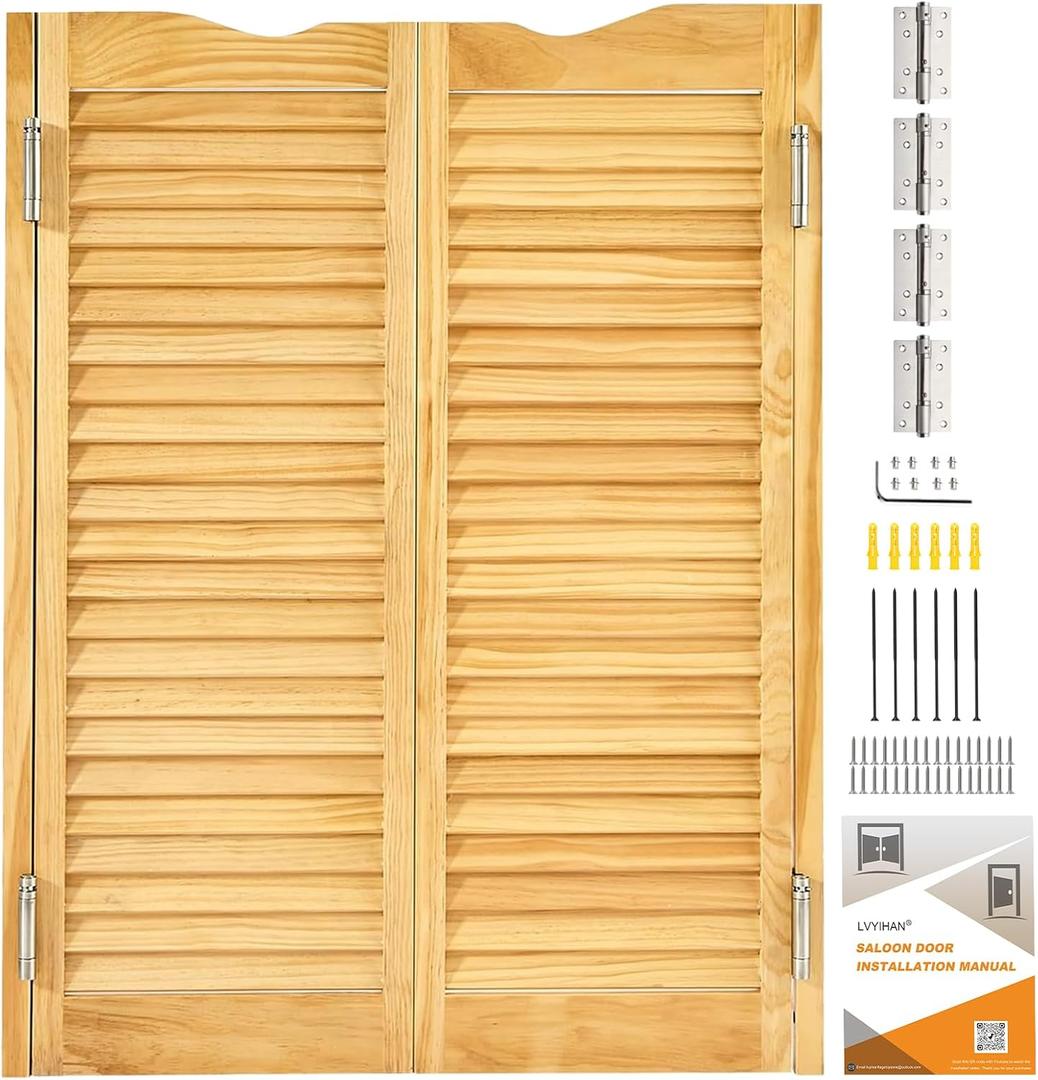 Saloon Swinging Doors 30/32/36/40 Inch Wide, Wood Heavy Duty Swinging Half Door with Hinges and Hardware, Dual Swing Cafe Doors for Doorway Bar Kitchen Decor
