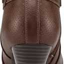 mysoft Women's Zipper Booties Chunky Stacked Heel Ankle Boots Buckle Strap Ankle (8.5, Dark Brown)