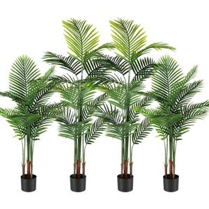 Jexine 4 Pack Artificial Palm Trees 4Ft 5Ft, Fake Plants Fake Trees Artificial Areca Palm Plants for Outdoor Indoor Faux Tree in Pot for Pool Home Office Housewarming Gift Modern Decoration