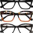 3Pack Reading Glasses for Women-Blue Light Blocking Readers Fashion Cat Eye Eyeglasses Spring Hinge