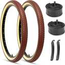Hycline 26x2.125 Cruiser Bike Tires Set: 2-Pack 26-inch Premium Butyl Rubber Puncture-Resistant Folding Replacement Bicycle Tires for Beach Cruiser and Urban Commuting Bicycle (Brown)