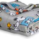 Berkshire Blanket Peanuts VelvetLoft Cute Character Snoopy Plush Oversized Kids Throw Blanket, Peanuts Snoopy's Art Class Grey (50in x 60in)