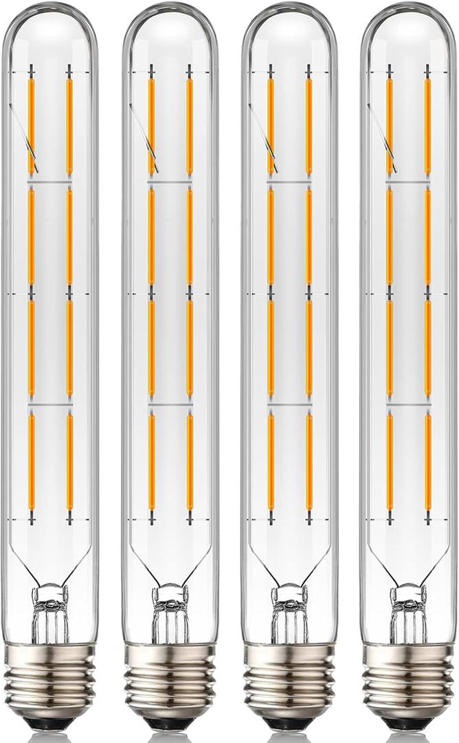Dimmable 8W T10 LED Bulbs Warm White 2700K E26 8.9inch Long Tubular Light Bulb 75 Watt Vintage Edison LED Filament Bulb 800lm E26 Base Tube Bulb,Pack of 4