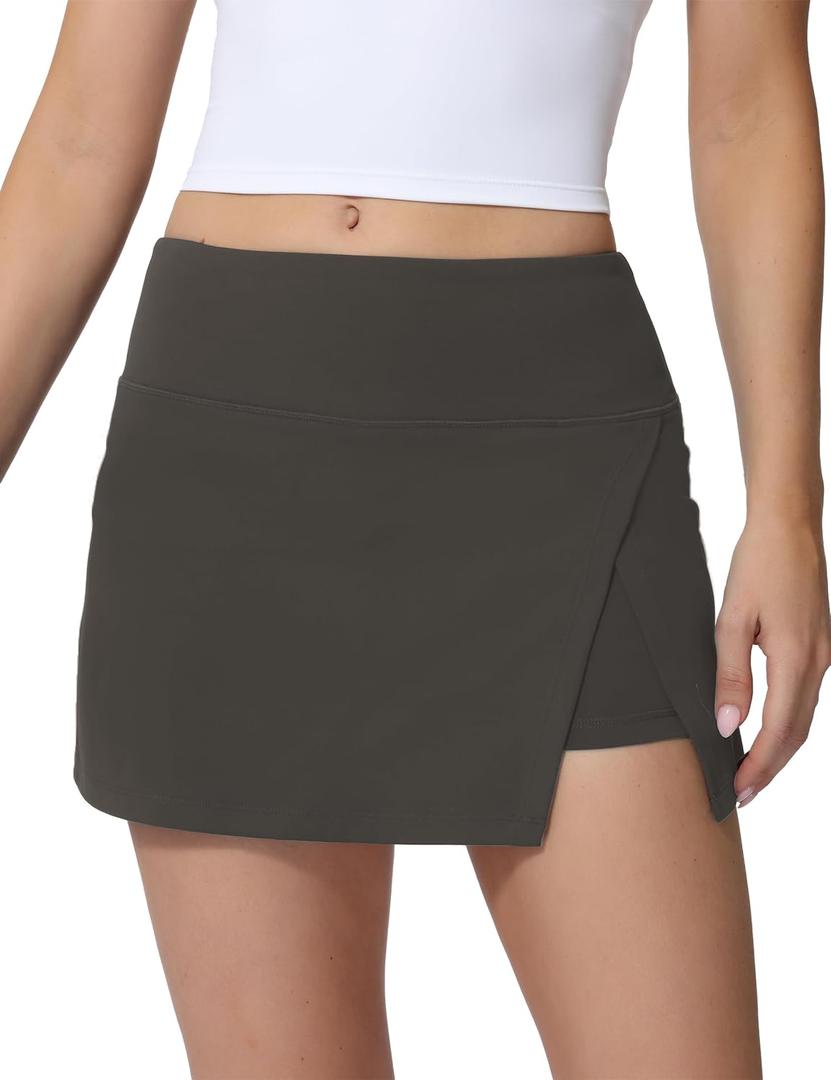 High Waisted Tennis Skirts for Women Side Slit Golf Skorts with 3 Pockets A Line Athletic Skirt in Shorts for Workout Sports (Brown, M)