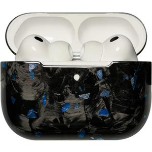 Real Forged Carbon Fiber Case for AirPods Pro 3 (2025 Release) - Ultra-Thin & Lightweight Hard Shell Protective Cover - Supports MagSafe/Wireless Charging - Glossy Black/Blue