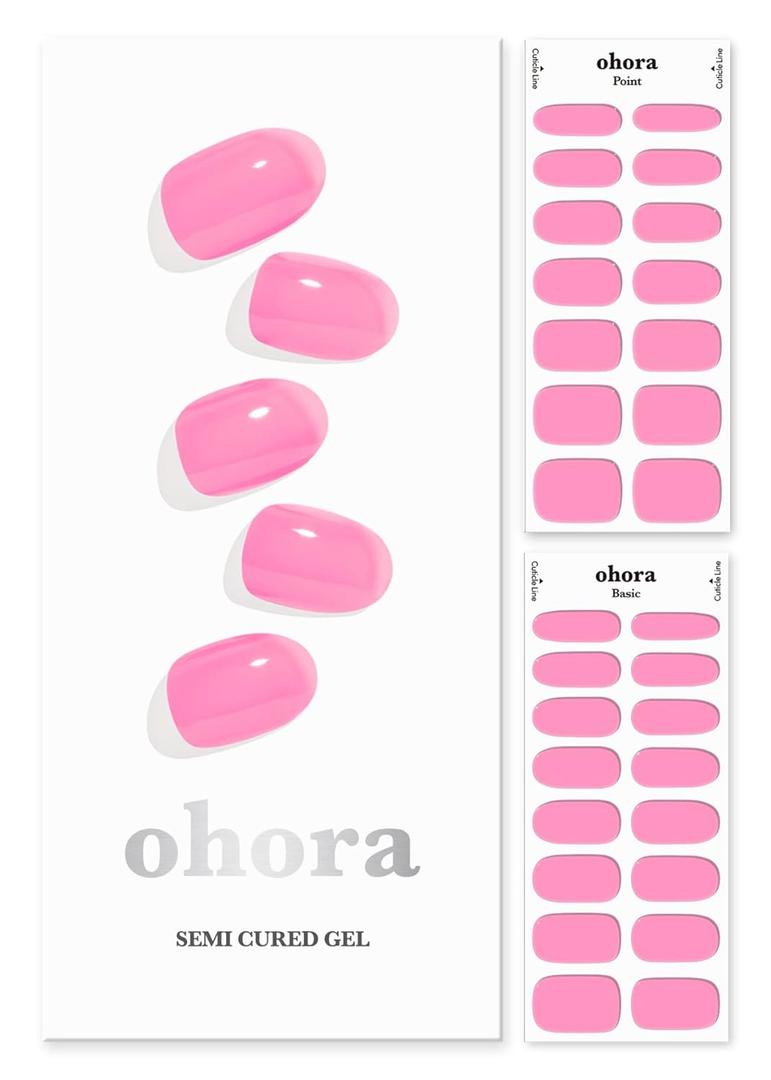 ohora Semi Cured Gel Nail Strips (N Tint High-Teen) - Pink, Tint, Works with Any UV/LED Lamps, Salon-Quality, Long Lasting, Easy to Apply & Remove - Includes 2 Prep Pads, Nail File & Wooden Stick