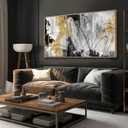 YJYart Abstract Wall Art Office Decor Gold Wall Decor for Living Room Black and White Artwork Line Art Frame Room Decor for Bedroom 24X48 Inch