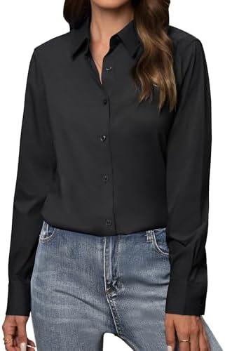 Gleeivy Button Down Shirts for Women Classic Fit Dress Shirt Work Business Casual Long Sleeve Blouse Tops, S