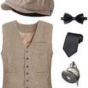 1920s Mens Costume Vest Hat Pocket Watch Accessories Set Adult Party Cosplay, M