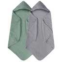 Yoofoss Hooded Baby Towels for Newborn 2 Pack 100% Muslin Organic Cotton Baby Bath Towel with Hood for Babies, Infant, Toddler and Kids, Large 32x32Inch, Soft and Absorbent Newborn Essential (Grey and Dark Green)