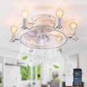 Garwarm Ceiling Fans with Lights and Remote,20 Inch Low Profile Flush Mount Ceiling Fan with Light for Bedroom,Kitchen(6 Speed,Timing)-White and Gold