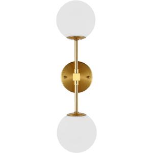 Modern Wall Sconce 2-Lights Industrial Mid Century Bathroom Vanity Wall Light with White Globe Glass Lampshade Brushed Brass Finished Lighting Fixture (Gold Color)