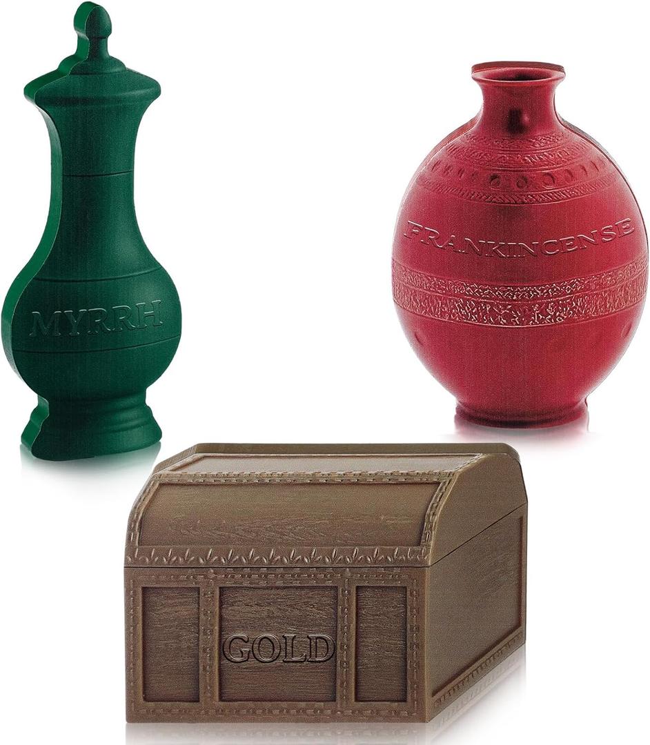 Leinuosen 3 Pcs Wooden Wisemen Gifts Set Flat Gold Frankincense and Myrrh Christmas Stage Props Decoration Nativity Costume Pageant Props Christmas Apparel Accessories (Vintage)