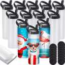 12 Pack Sublimation Tumblers Flat Edge Blanks Skinny Straight 20 oz, Stainless Steel Double Wall Insulated Sublimation Water Bottles with Portable Handle & Straw Lids for Heat Transfer, White