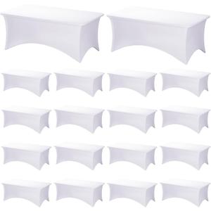 Fixwal 18 Pack 6FT White Tablecloth Rectangle Spandex Fitted Table Cover | Fit for 6 Foot Rectangle Table, Washable Stretch, Ideal for Party, Wedding, Banquet, Buffet, Vendor Booth