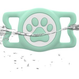 WhoseID IP68 Waterpoof Dog Airtag Holder, Stretchy Silicone Full Body Covered Apple Air Tag Holder for Dog Cat Collar Fit All Width Collar (Green, 1 Pack)