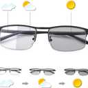 Photochromic Progressive Multifocus Reading Glasses Anti UV Sun Readers Blue Light Blocking Sunglasses for Men Women, Magnification Strength: 1.5 x