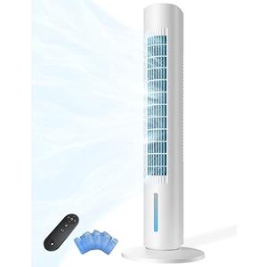 Evaporative Air Cooler w/Remote, 37’’ Windowless Portable Air Conditioners, Cooling Tower Fan, 12H Smart Timer, 70° Oscillating, 2.5L Water Tank & Ice Packs, Ultra-Quiet Standing Fan For HomeOffice