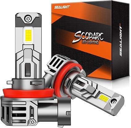 SEALIGHT H11 LED Headlight Bulbs, 30000LM Cool White Light with Cooling Fan, 1:1 Mini Size H8 H9 Led Headlight, 3 Min Plug-N-Play Halogen Replacement, Pack of 2