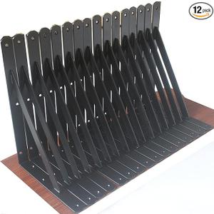 12 Pack L12 x H 8" Black Heavy Duty Shelf Brackets with Screws Metal Shelf Brackets Shelf Support Angle Brackets for Shelves L Brackets Heavy Duty Floating Shelf DIY