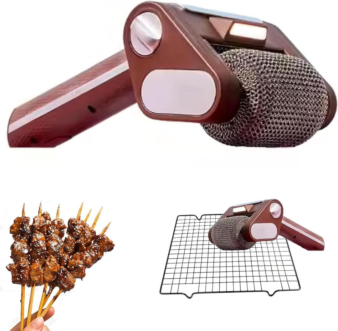 Electric Grill Cleaner Bristle Free  Cordless Rechargeable BBQ Brush with 350 RPM Motor, Stainless Steel Power Roller & LED Lights, Detachable BBQ Cleaner for Outdoor Grilling