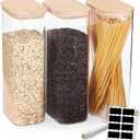 Tzerotone 68oz Glass Storage Containers Set of 3 with Lids, Ideal for Pasta, Pickles, Rice, Chia Pudding, Coffee, Spices, Snacks - Tall Jars, Yogurt & Meal Prep Containers for Kitchen Organization