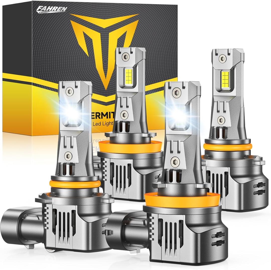 FAHREN H11 9005 LED Bulbs Combo, , % Ultra Brightness, 6500K Cool White,1:1 Mini Hid Light, H11/H9/H8 9005/HB3 Fog Lights with Cooling Fan, Plug and Play, Pack of 4