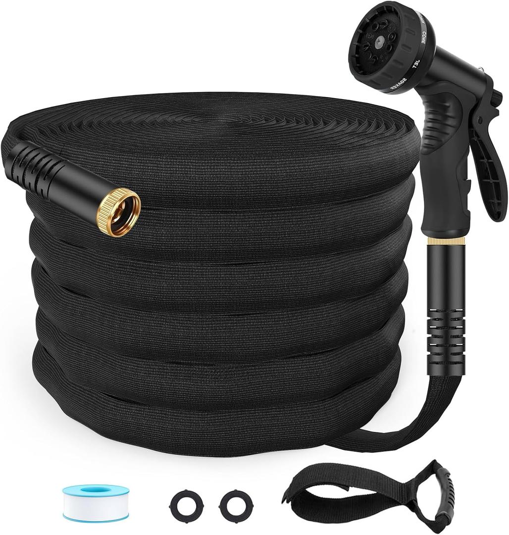 Flexible Garden Hose,Lightweight Water Hose with 10Function Spray,Portable Water Pipe Leak-Proof Kink Free Non-Shrinking Drinking Water Safe Hose Durable for Car Wash Patio Yard House (Black, 75FT)