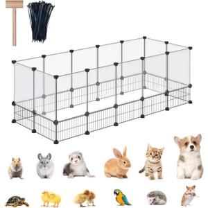 DINMO Rabbit Playpen, Guinea Pig Cages, Hamster Cages, Iron Net Bottom Design for Small Animal, Bunny, Ferret, Hedgehog, DIY, Expanded, Portable, Exercise Fence, 61.4 x 25.4 x 22.3 Inches
