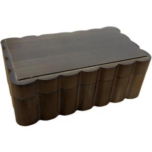 Carved Edge Rubberwood Keepsake Box - Groove Edge Jewelry Box for Trinkets & Photos | Fan shaped wooden jewelry box | 8.7 x 5.1x 3.2 | Ideal Gift | gift box (Walnut brown)