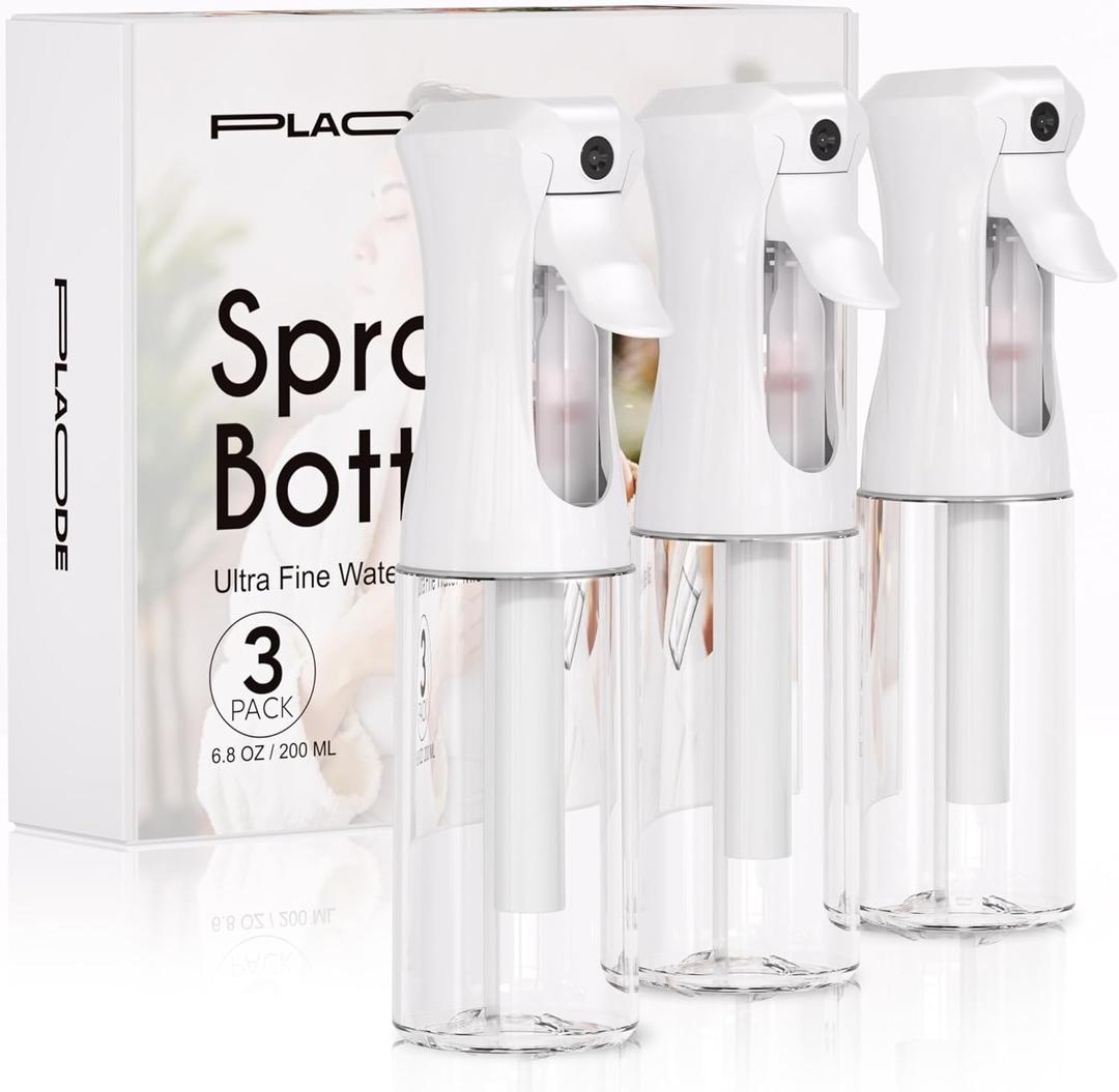 3 Pack Continuous Spray Bottles - Ultra Fine Mist Sprayer, Refillable Water Sprayer for Hairstyling, Plants, Pets, Cleaning, Skincare (6.8 OZ/200ML,White)