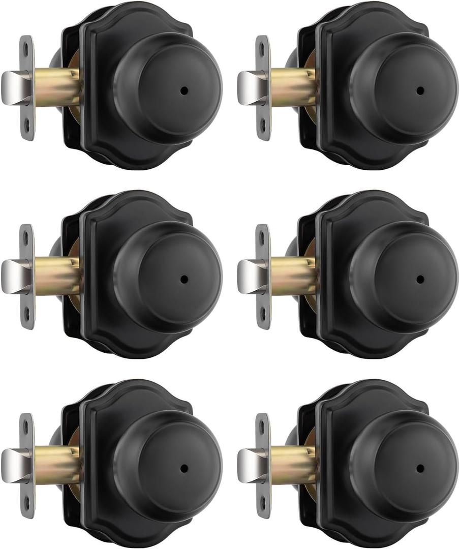 Goldenwarm Matte Black Door Knobs Interior, Privacy Door Knob for Bedroom & Bathroom, Black Interior Door Knobs, 6 Pack