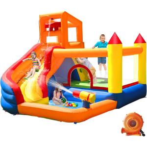 HuaKastro Inflatable Water Slide Bounce House for Kids with Pool, 5-in-1 Indoor/Outdoor Blow Up Play Center for Climbing, Sliding, Jumping & Splashing Fun, Blower Included