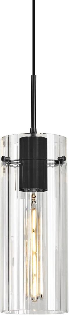 Black Glass Pendant Lights for Kitchen Island, Modern Ribbed Glass Pendant Lighting, Adjustable Cord Single Hanging Light Fixture for Dining Room, Bedroom, Bathroom (Black - 1 Pack)