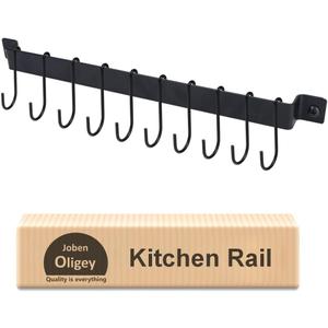 Wrought Iron Kitchen Holder: 10-Hook Wall-Mounted Utensil Rack with Black Finish - Ideal for Pots, Pans, Coffee Mugs