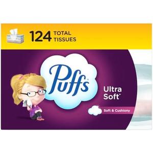 Puffs Facial Tissues Ultra Soft, 1 Rectangle Box, 124 Facial Tissues per Box, Allergies and Colds (8 pcs)