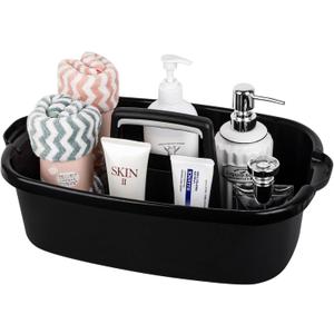 Large Cleaning Supplies Caddy Portable Shower Basket Supply Organizer with Handle Plastic Bucket Tool Storage for Bathroom, Bedroom, Kitchen, College Dorm, Garden, Black