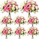Geosar 8 Bundles Artificial Peonies Flowers Fake Silk Peony Bouquet Faux Peonies Flowers Bulk for Decoration Vase Floral Arrangements Wedding Party Table (Pink,Champagne)