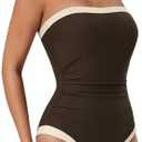 SUUKSESS Women One Piece Tummy Control Swimsuit Strapless Bandeau Bathing Suit, Large