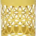 Benjara Kemo Outdoor End Table, Round 14 Inch, Cutout Design, Yellow Frame