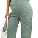BLENCOT Maternity Clothes Ribbed Short Sleeve Maternity Pajamas Sets Sleepwear Lounge 2 Piece Matching Outfits Set, Size Large 