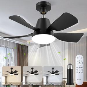 Socket Ceiling Fan with Lights and Remote, 3 Colors Dimmable 3000K-6500K, 6 Speed Whisper Quiet, Easy Install E26/E27 Based Light Bulb Fan for Bedroom Living Room Kitchen Garage, Black