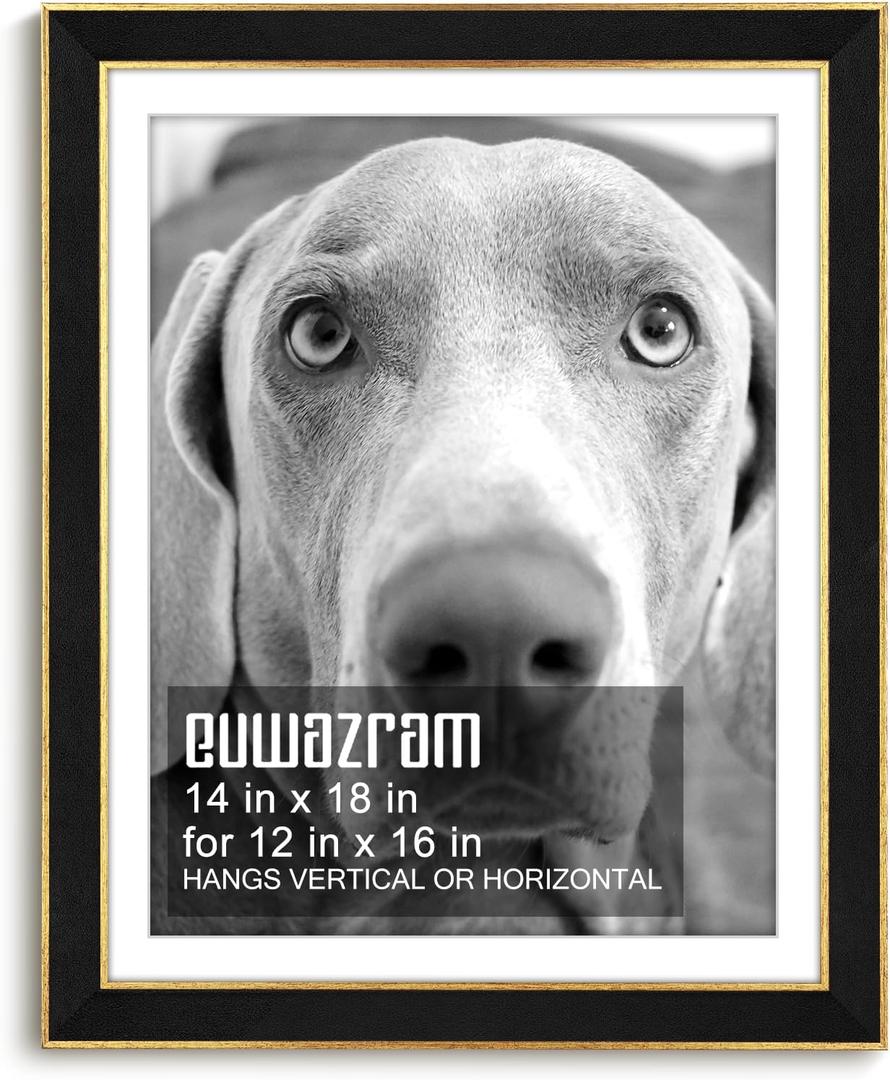 Suede 14x18 Frame - Single Frame, Christmas Elegant Black 14 x 18 Poster Frame with Mat for 12x16, 14x18 Picture Frames for Artwork, Puzzles, Photos and Movie Posters (14" x 18" / 12" x 16" mat)